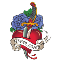 Dagger Through Heart Never Again Tattoo Sticker