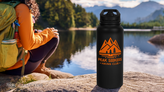 A hiking transfer decal on a water bottle.