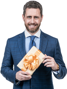 Businessman Holding Corporate Gift