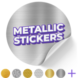 Metallic-finish sticker with a reflective, shiny surface