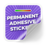 Sticker with strong permanent adhesive for long-lasting placement