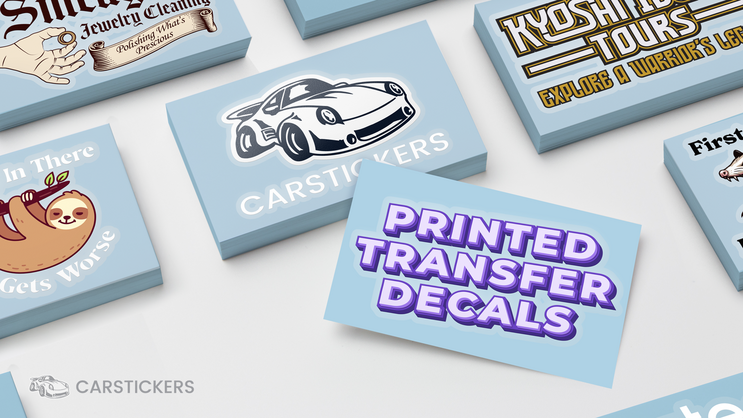 Group of printed transfer decals on table