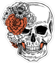 Skull With Side Bow Of Flowers Sticker