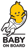 Sticker With Inscription Baby On Board, A Baby In A Spaceship